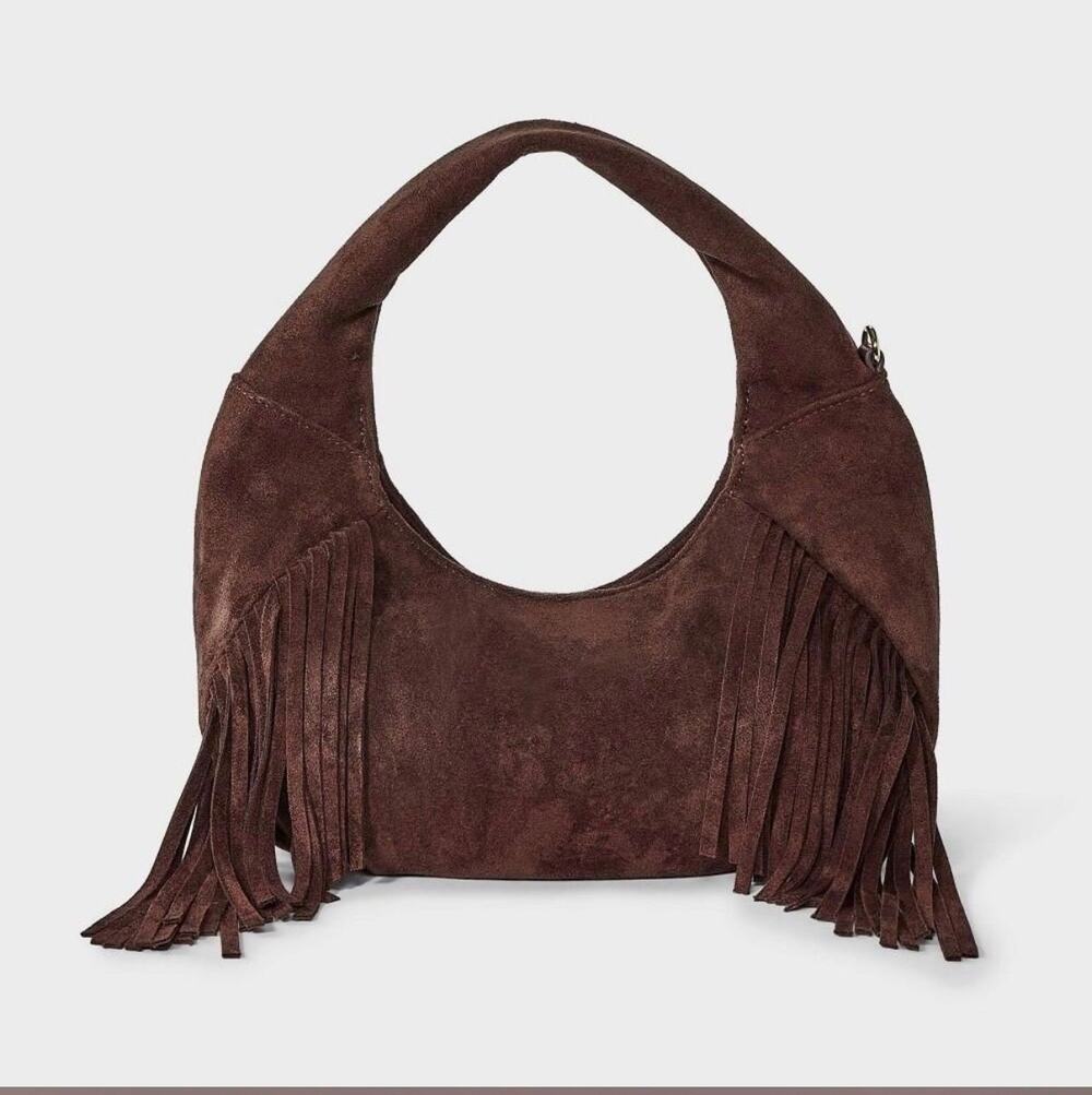 Universal Thread Faux Suede Fringe Crescent Shoulder Bag Retails $30